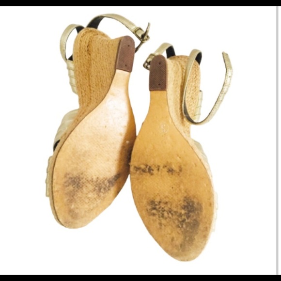 DOROTHY PERKINS Pleated Knot Front With Open Toe Detail Espadrille Wedges Gold 7 - Picture 5 of 6